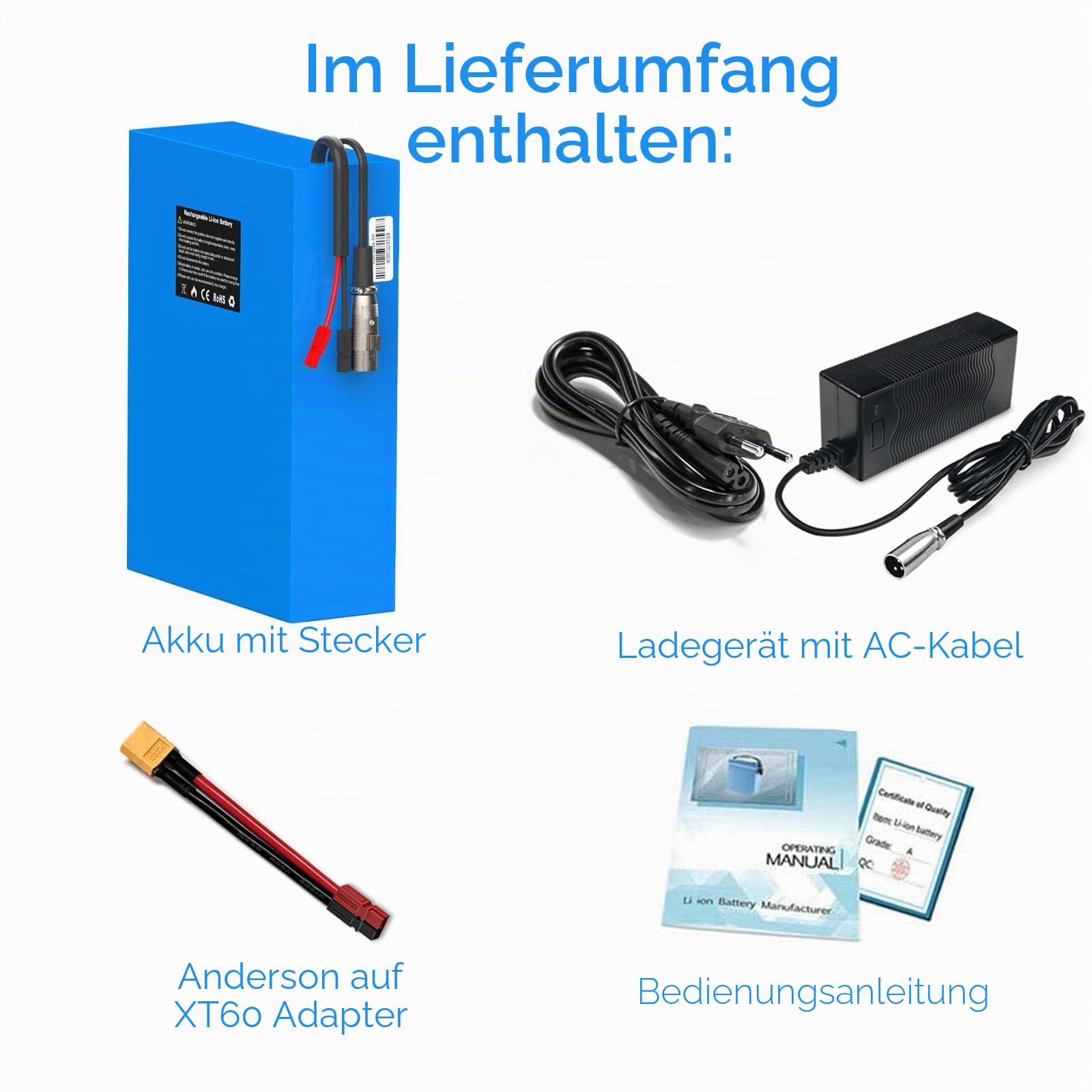 Yasco 48V 20Ah Elektro Fahrrad Akku Lithium Batterie mit Ladegerät, 50A BMS Schutz PVC Battery für Elektro-Roller Scooter