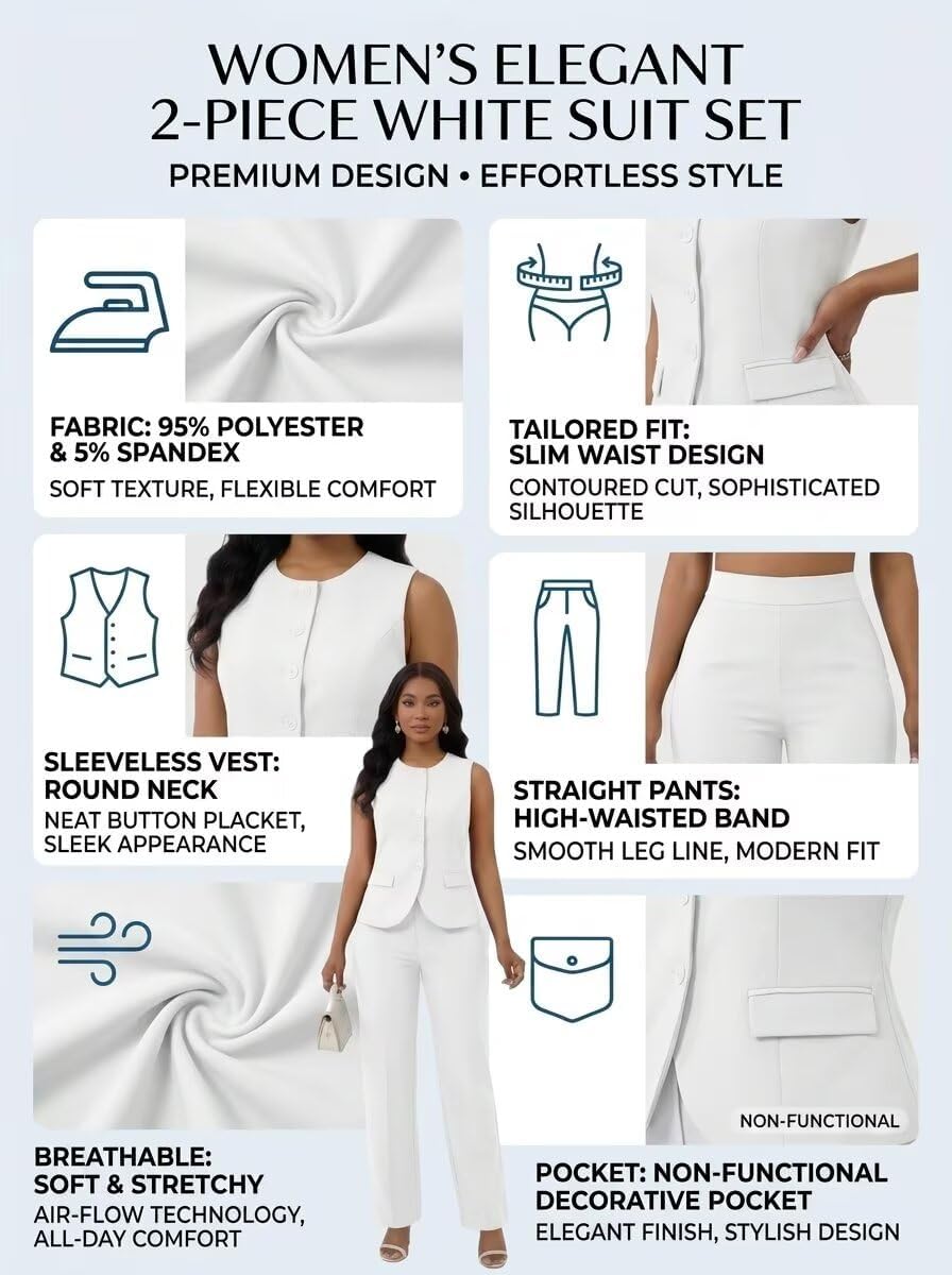 Kafiloe 2 Piece Sets Vest Pant Suits for Women Dressy Casual