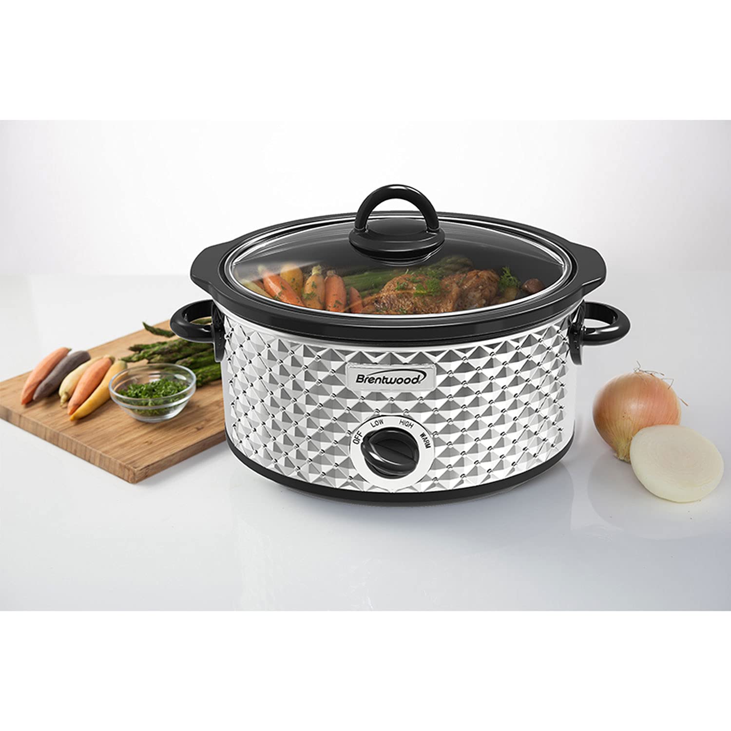 Brentwood Appliances SC136S 3.5-Quart Diamond-Pattern Slow Cooker, Silver