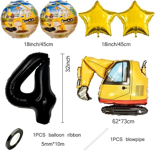 Miniatura 3 de Kawailay Globos de construcción para fiesta de 4 cumpleaños, globos de construcción para decoración de 4 cumpleaños, globo de aluminio para