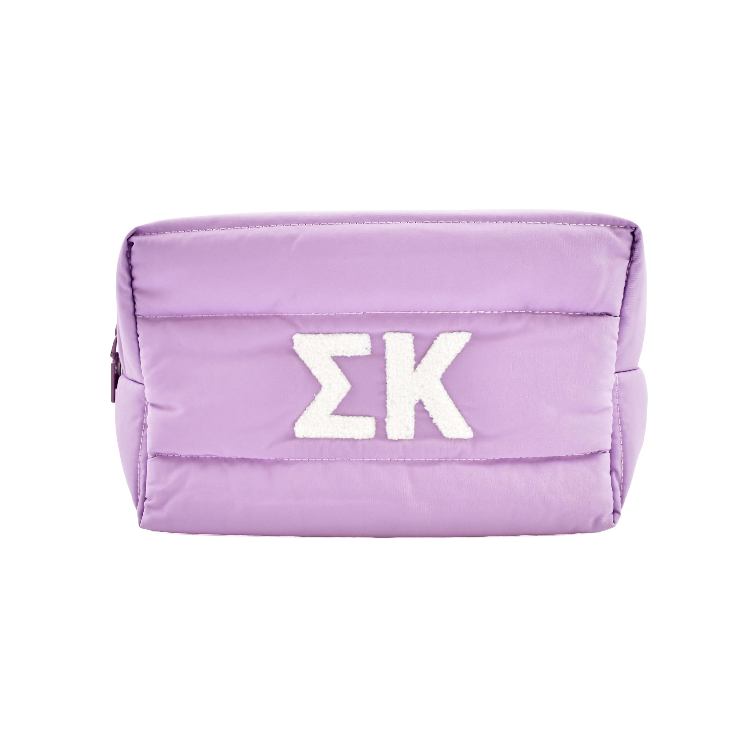 Sorority Shop Sigma Kappa Makeup Bag - Puffer Style with Sorority Letters, Travel Cosmetic Bag with Zipper Closure, Perfect Sigma Kappa Sorority Gifts for Women