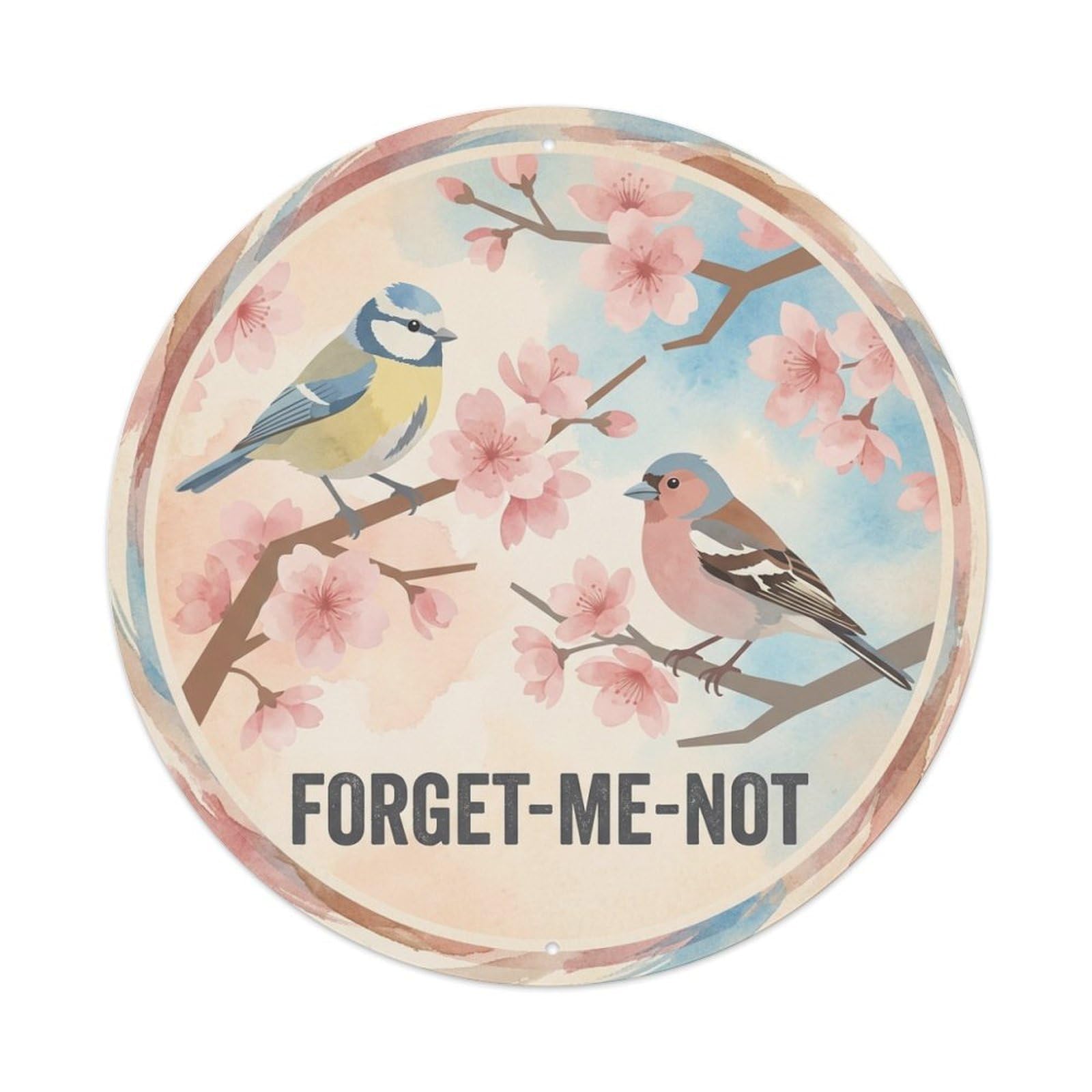 Forget Me Not Watercolor Bird Slogan Sakura Bouquet Metal Tin Sign