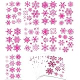 SaktopDeco 9 Sheets Glitter Pink Snowflake Window Clings Decals Christmas Glass Static Stickers for Wedding Xmas Party Winter Decoration
