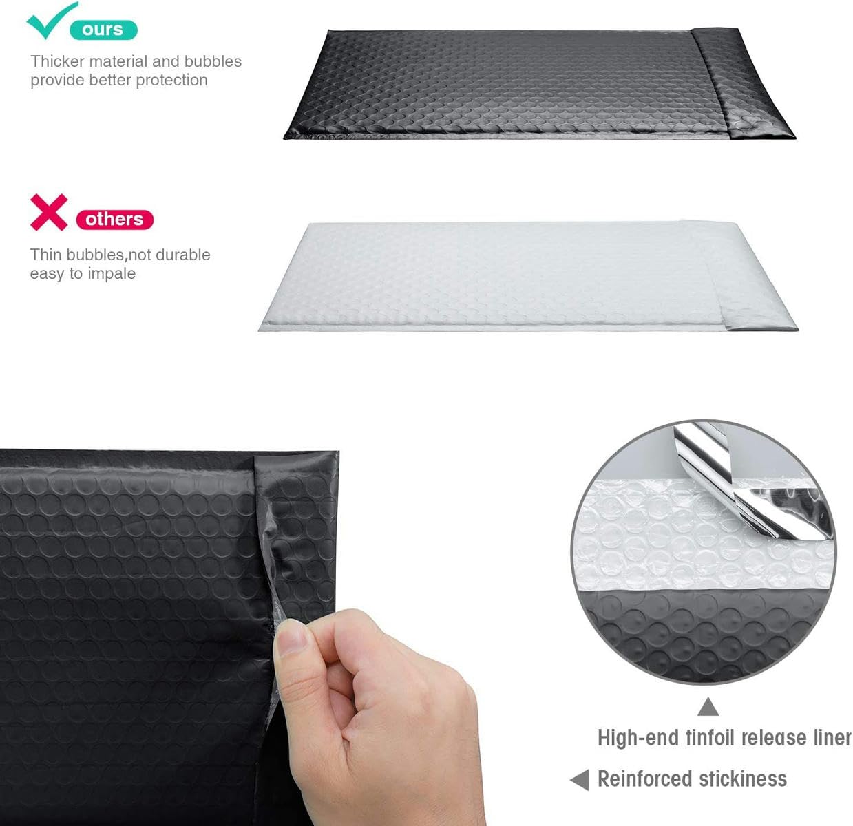 100 Confezioni Buste imbottite Sacchetti per imballaggio neri per regali aziendali Buste Confezione di gioielli Borsa con chiusura a zip Anti-estrusione Impermeabile-nero-18 * 23 cm