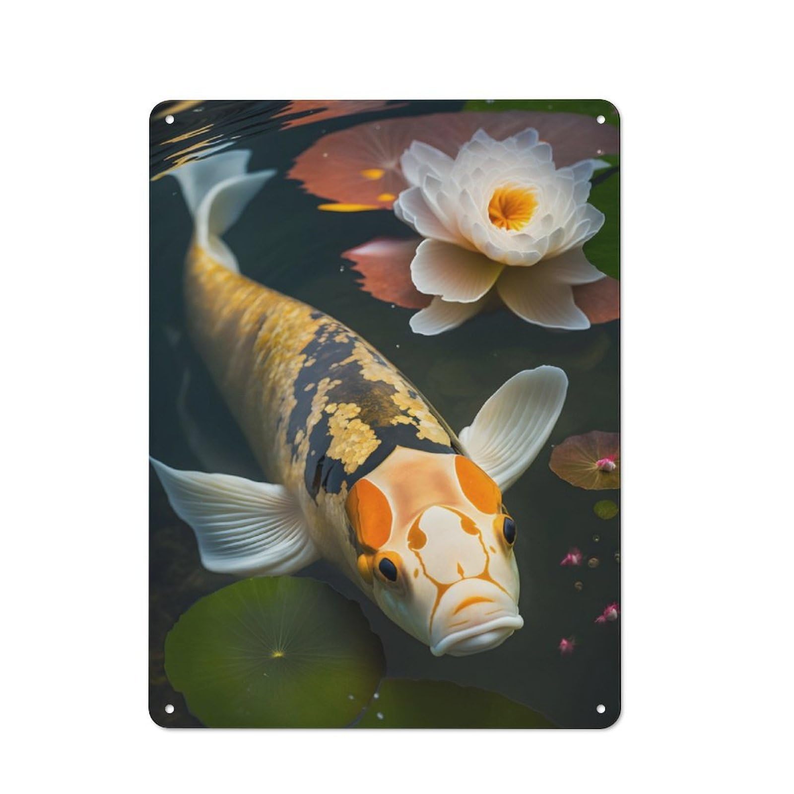 Junmoney Koi Fish Pond Meditation Retro Metal Sign 40X30cm For Café Or Home Bar, For Home Interiors, Feature Walls And Decorative Displays