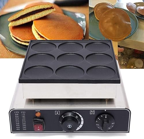 9 piezas redondas holandesas para panqueques máquina de hacer gofres eléctrica antiadherente comercial de acero inoxidable control de tiempo y