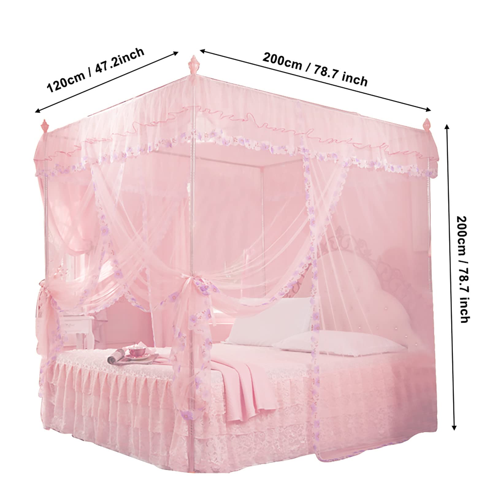 Atyhao Princess Canopy Netting Bed Curtain, Breathable Mesh, Lace Design, 3 Side Openings, Easy to, for Ladies Bedroom Decoration (120 * 200 * 200)