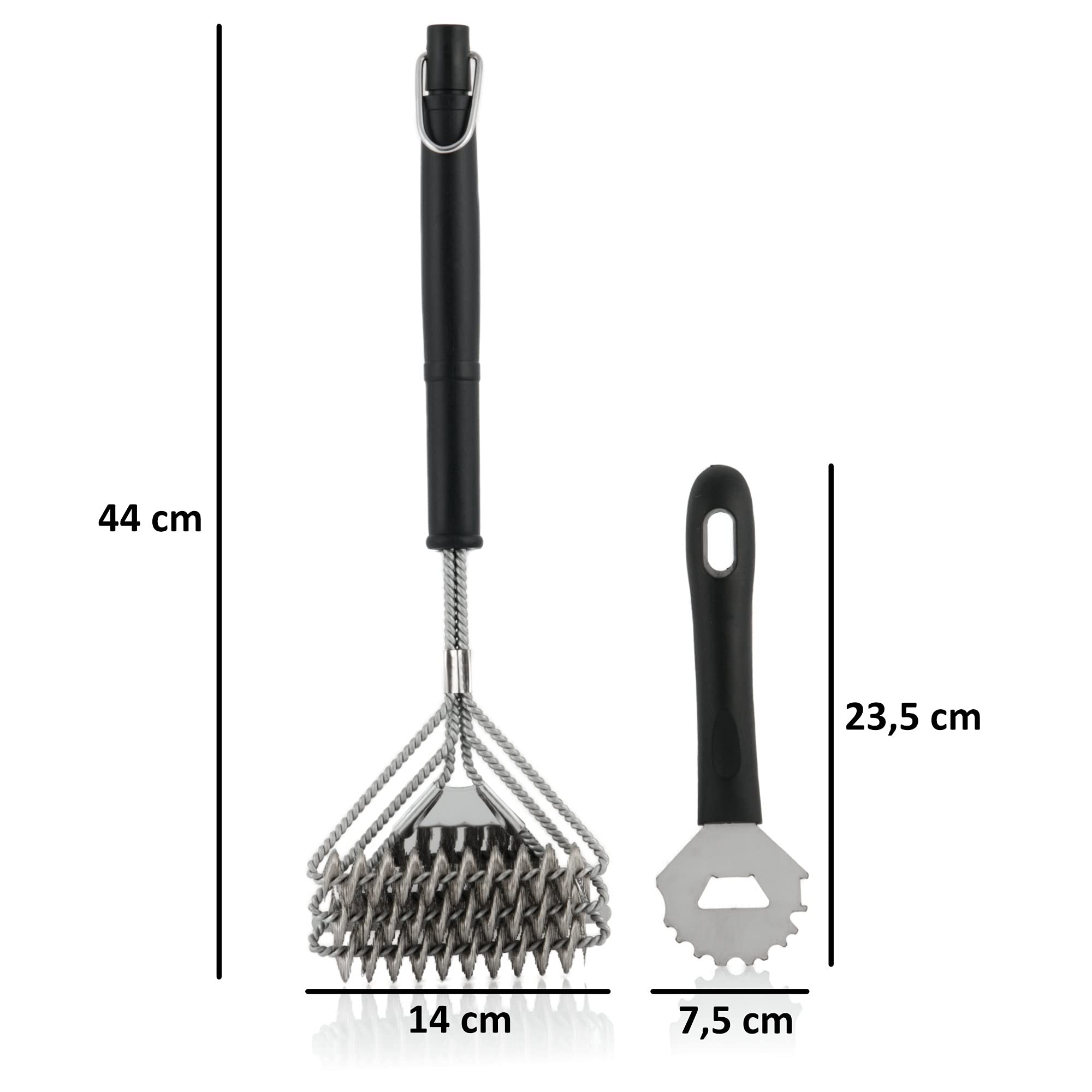 BBQ-Toro 6-częściowy uniwersalny zestaw do pielęgnacji grilla ze szczotką do grilla i skrobakiem | środek czyszczący Aggro, środek do czyszczenia grilla, spray do pielęgnacji grilla aid+, spray