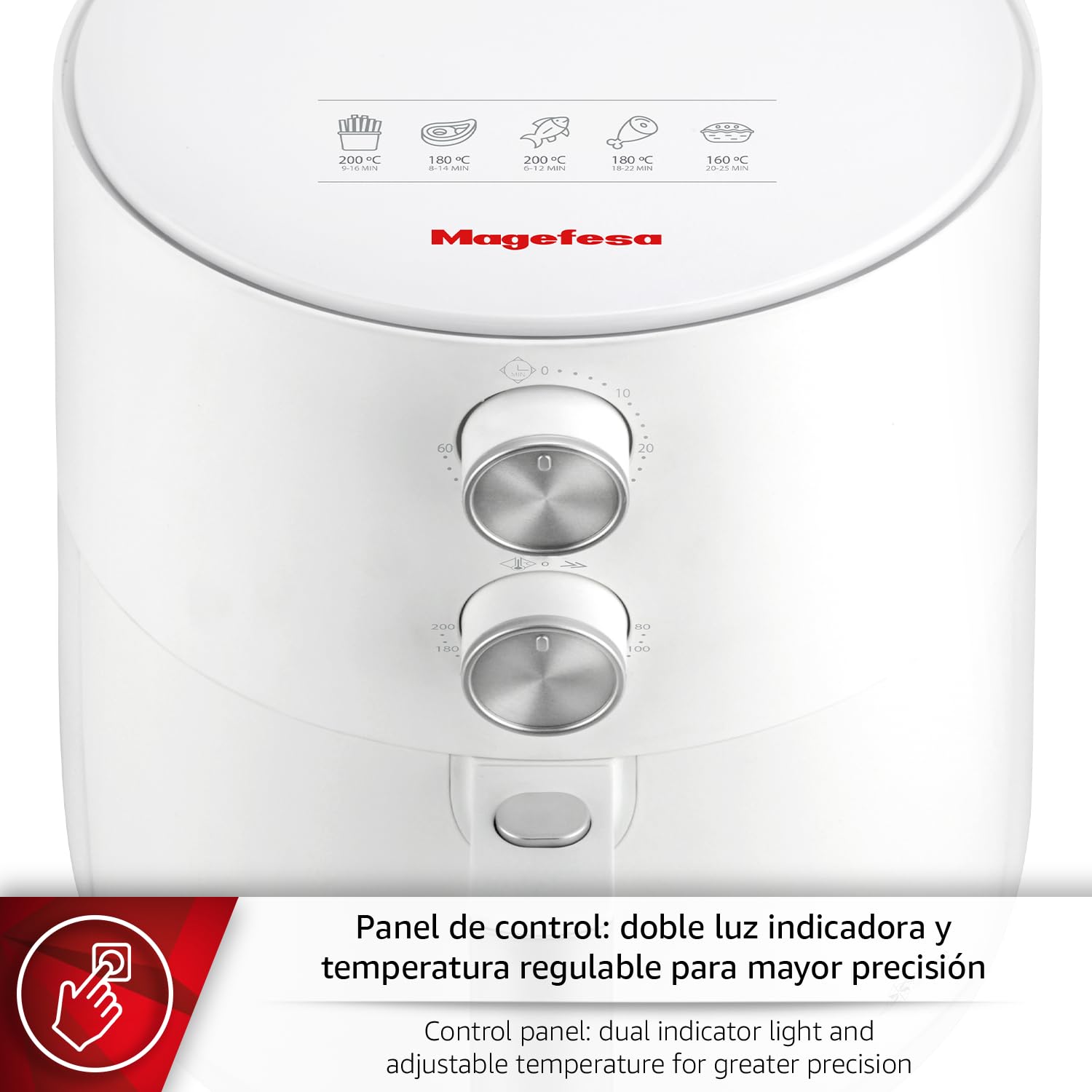 Magefesa Calea - Freidora de Aire Blanca de 3L, 1500W, Control de Temperatura, Multifunción, Cocina Sana, Base Antideslizante, Libre de BPA