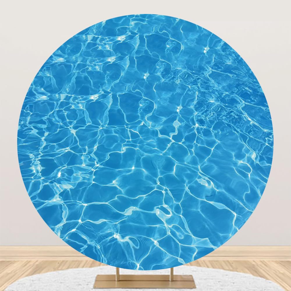 Renaiss 7.2x7.2ft Summer Swimming Pool Round Backdrop Covers for Photoshoot Portrait Shining Blue Ripple Circle Photography Background Splash Sea