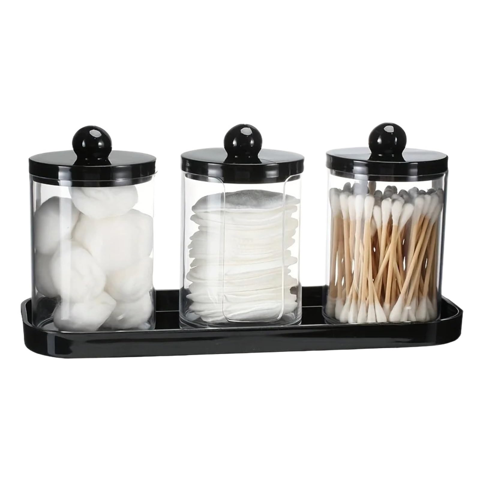 QuxetlRyz 3 Pack Qtip Holder for Bathroom, Cotton Round with Tray,Jars Organizers and Storage Box Jar Cotton Buds Holder(A Style)