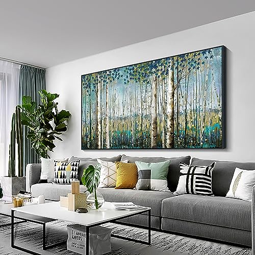 Image of Pogusmavi Forest Wall Art Green Tree of Life Framed Artwork For Walls Birch Tree Home Decor Large Wall Art Pictures For Living Room Wall Decoration Art Print Forest Wall 29x58 Blacke Framed
