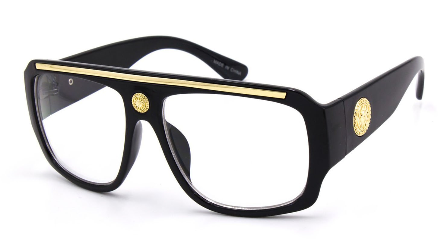 Men VINTAGE HIP HOP RAPPER Style Clear Lens EYE GLASSES Black Gold Fashion Frame