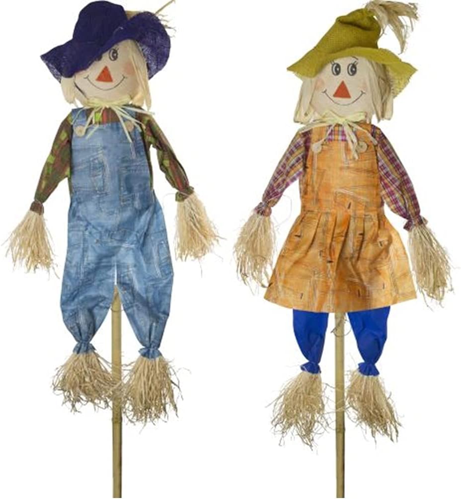 Set of 2 156cm Large Stick Scarecrow Halloween Decor Small Fall Happy Autumn Harvest Ornament Bird Deterrent Pest Control Garden, Home, Yard, Porch Decoration Asstd