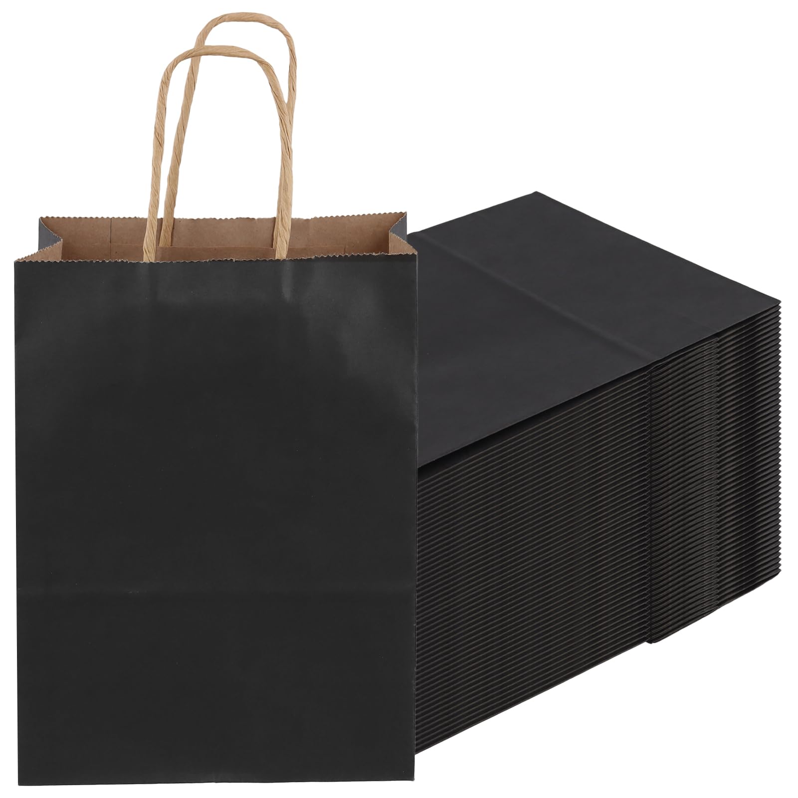 JIAYUET 100 PCS Black Gift Bags, Small Paper Party Bags with Handle for Shopping Wedding Birthday, 15x8x21 cm