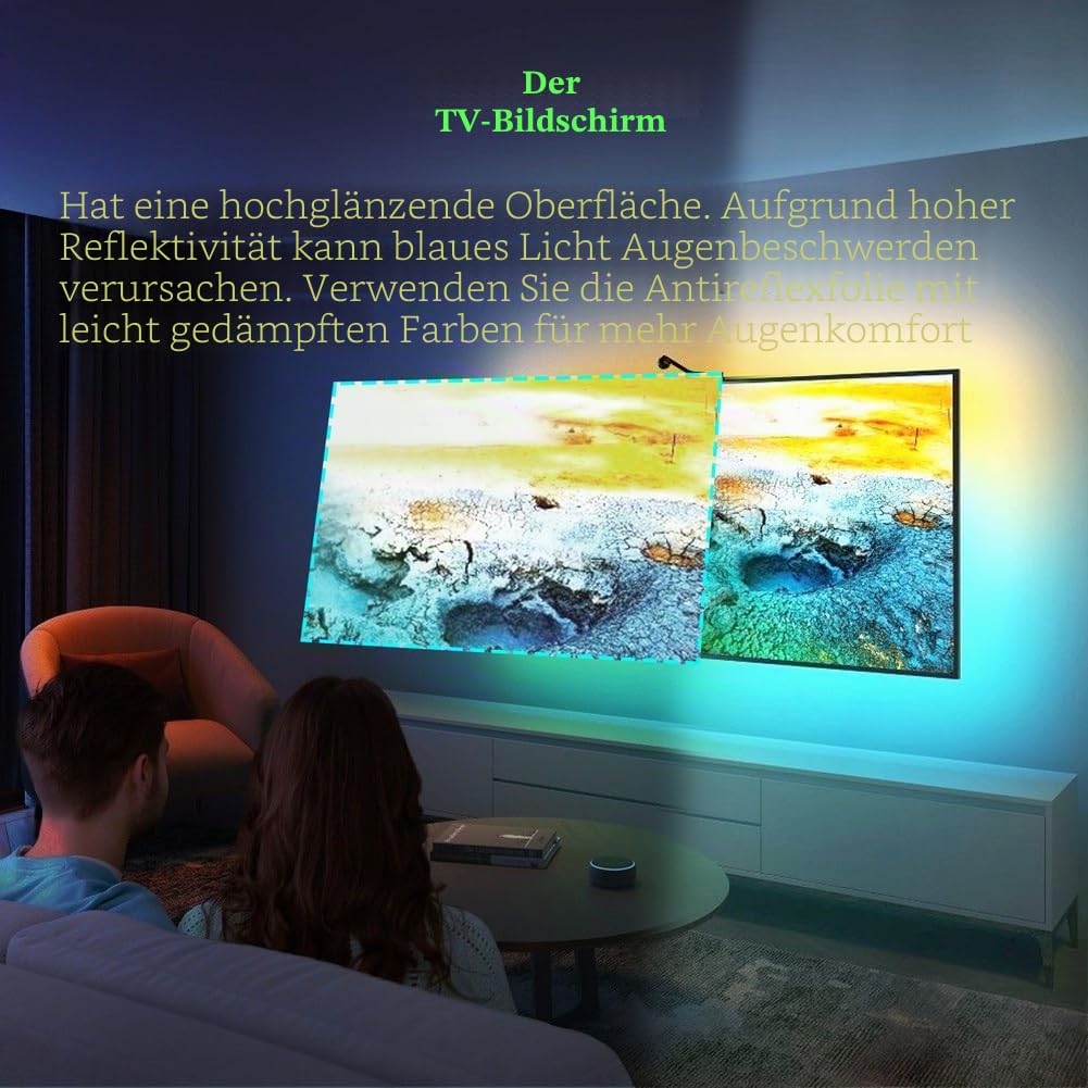 65 zoll TV-Bildschirmschutz mit Blaulichtfilter, Entspiegelungsfolie Fernseher& UV-FilterFolie Matt Tv, Augenschutz- anti spiegelfolie Blaulichtschutz Fernseher Displayschutzfolie,65” 1440 * 809mm
