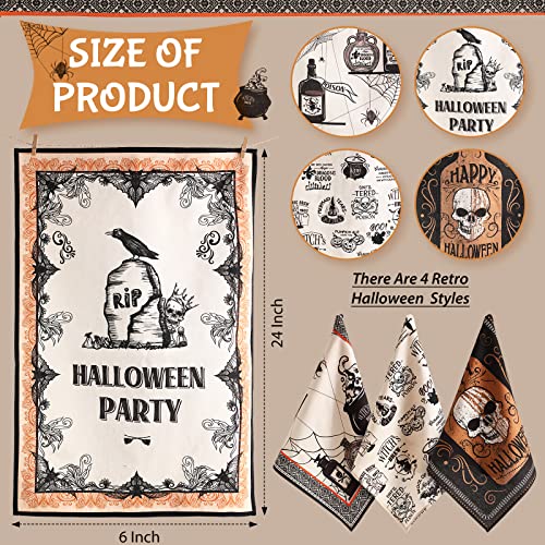 Halloween Dish Towels, Halloween Kitchen Bathroom Decor Cotton Dishtowel Set Halloween Kitchen Decorative Spooky Pattern For Halloween Party Restaurant Bedroom Decor, 16 X 24 Inches (4 Pieces) #TOP2