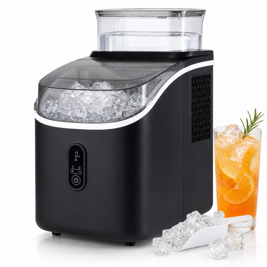 LIFEZEAL Máquina de Hielo 15kg/24h Silenciosa Ajustable (Negro) | Fabrica 16 Cubitos en 13 min, 13 Grosores, Autolimpieza, Temporizador 24h, Uso Doméstico Portátil, Cocina, Oficina