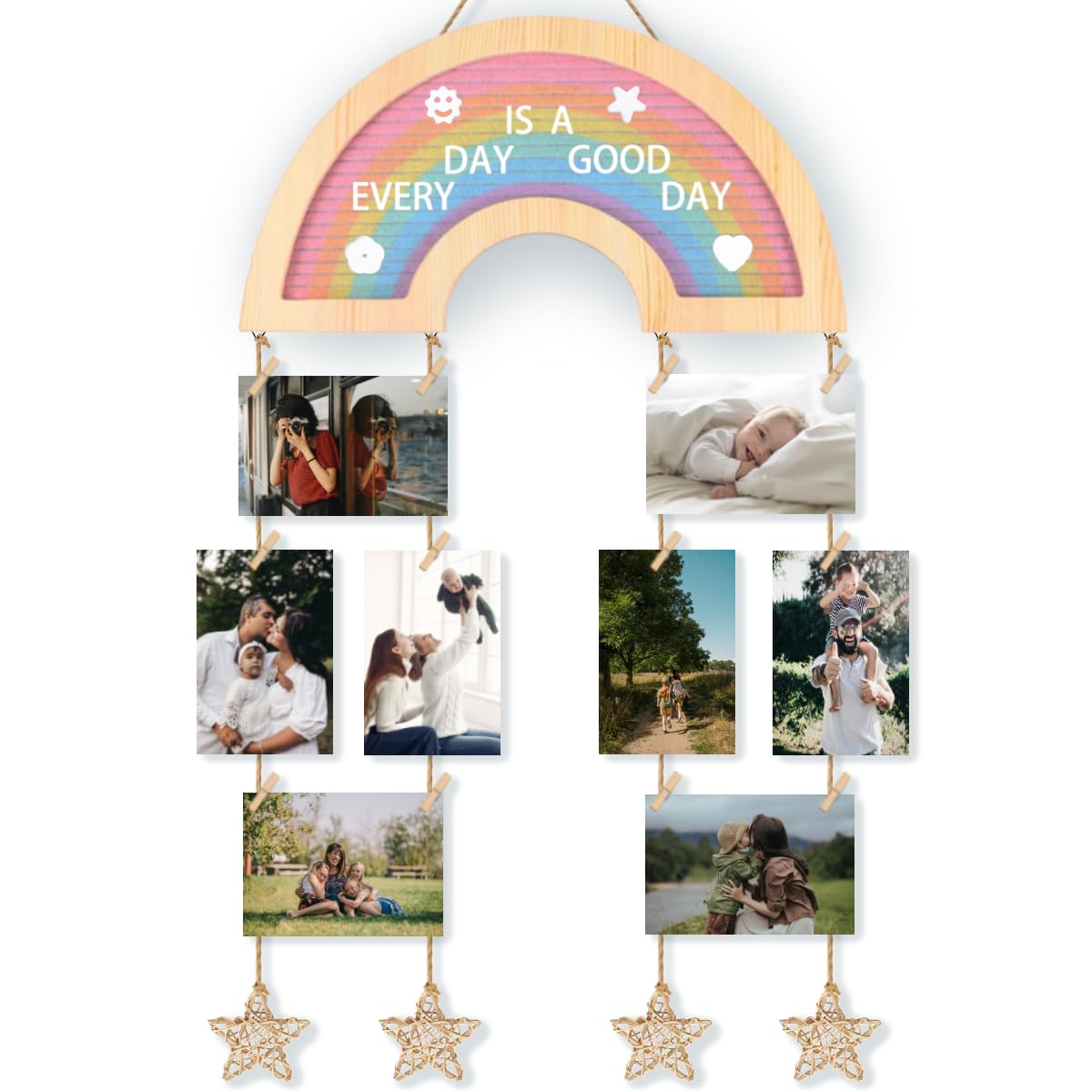 CJIAWYS Picture Frames Collage Wall Decor Hanging Photo Display, Personalized Gifts for Teen Girls, Unique DIY Rainbow Felt Letter Board with 340 Letters and 20 Clips for Teenage Birthday Party