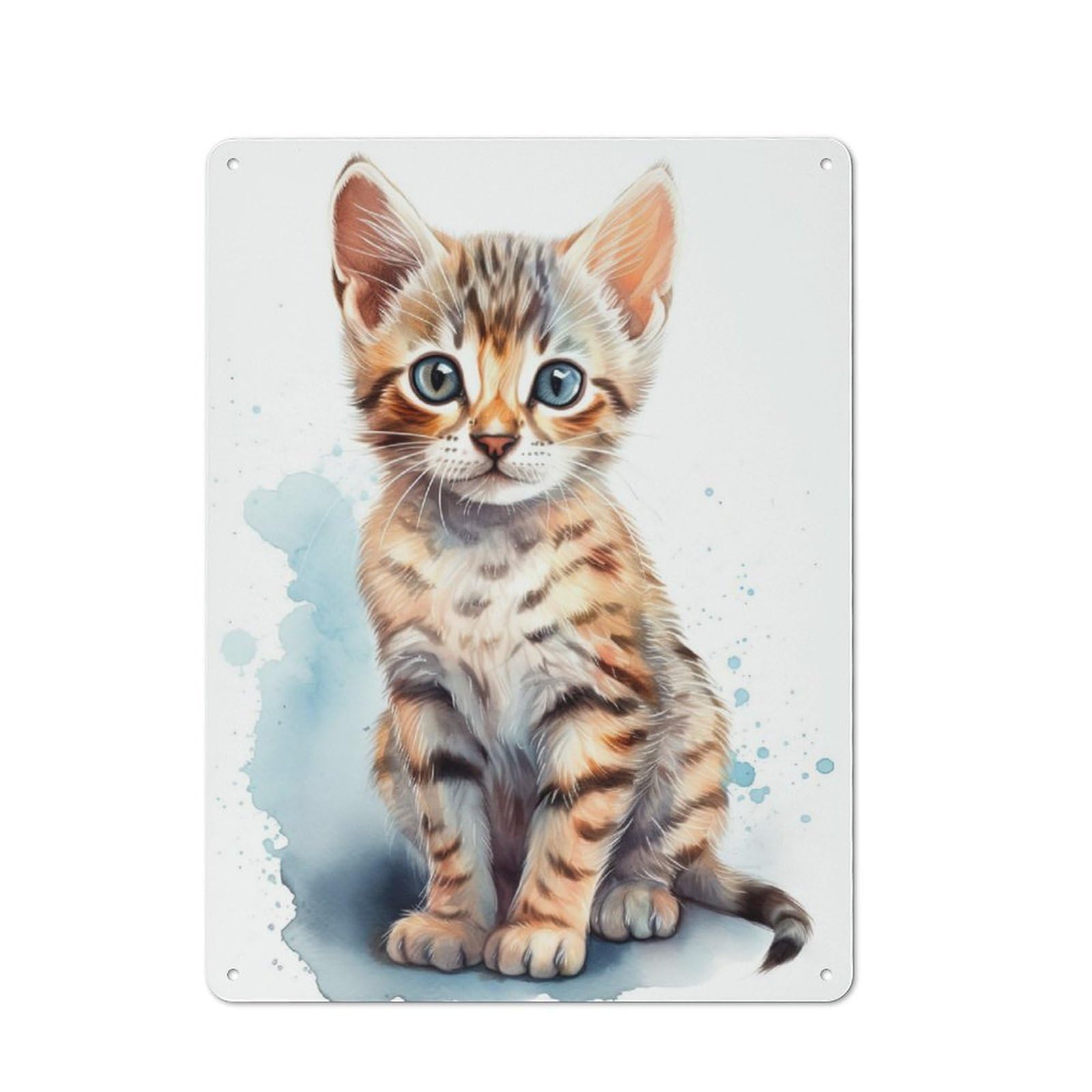 Watercolor Bengal Cat Art Rustic Metal Wall Decor 40x30cm, Decorative Metal Plaque for Shed, Garden Room, Porch Or Garage