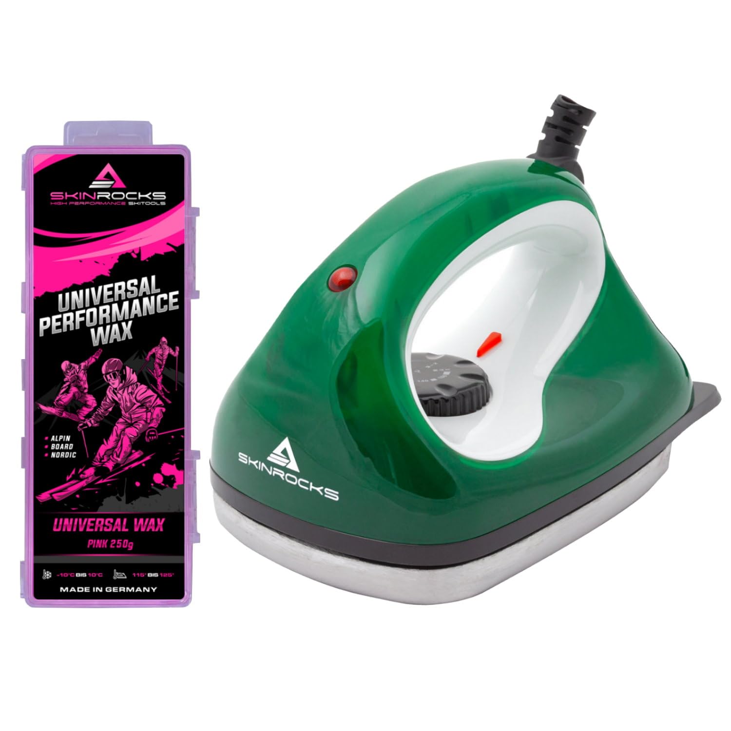 SkinRocks Set di cera da sci, 2 pezzi, universale, per sci, alpino nordic