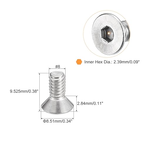 Miniatura 2 de uxcell Tornillos de cabeza avellanada plana #8-32x38", 50 tornillos de cabeza plana de acero inoxidable 304, rosca completa, pernos avellanados