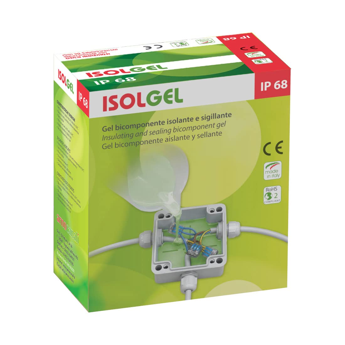 Arnocanali GI-BOX100 - Kit de gel bicomponente aislante y sellador con caja de derivación y prensacables, multicolor