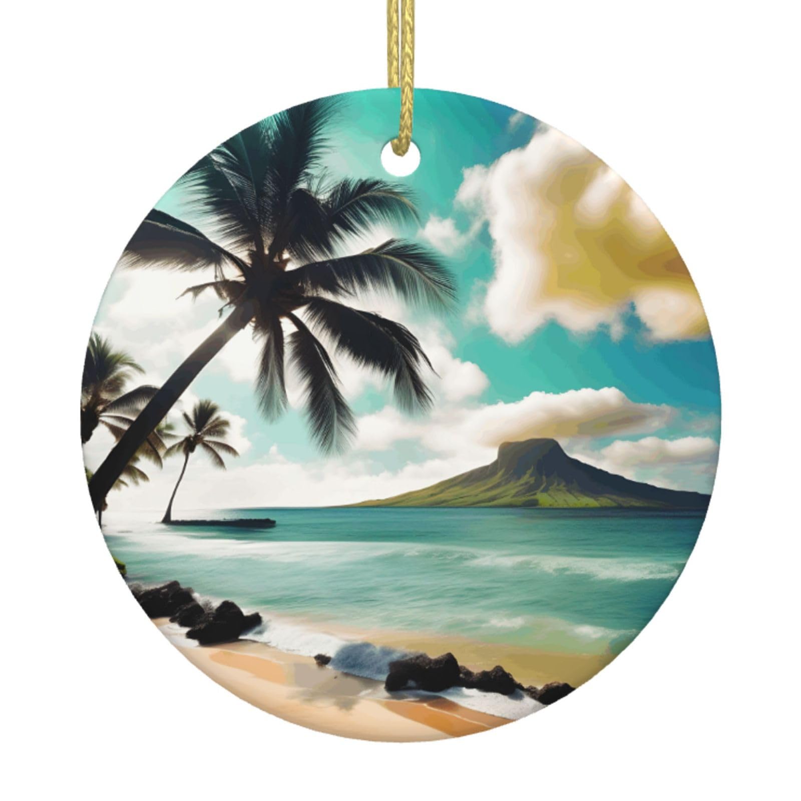 Tropical Beach Palms Print Christmas Ornaments, Ceramic Hanging Ornament, Round Shape Decorations