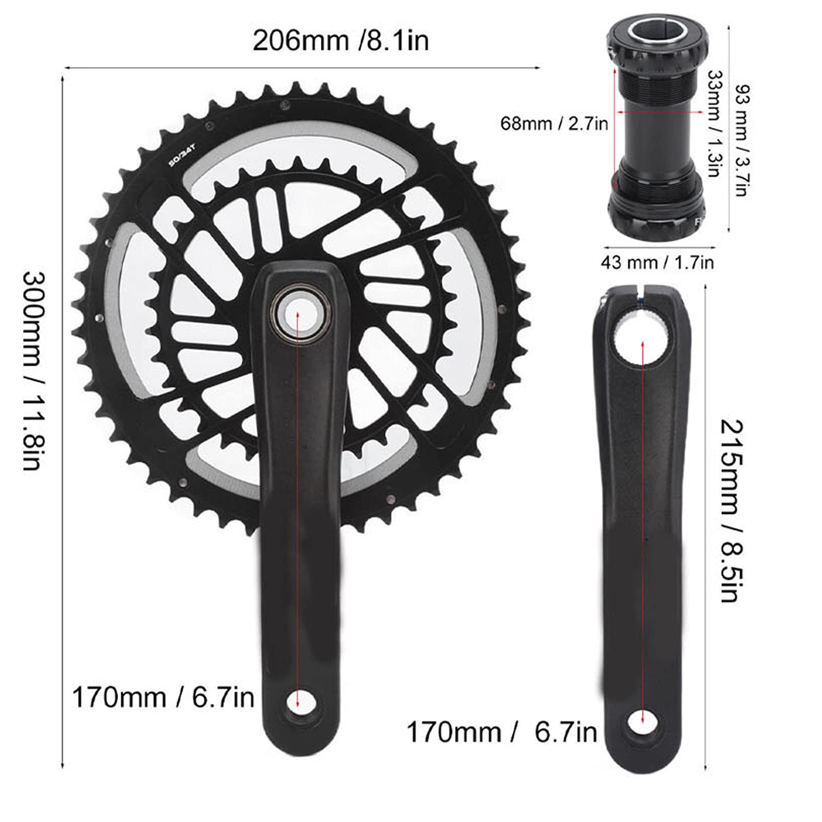 Zębatka Mechanizm korbowy Zintegrowana osłona tarczy rowerowej Płynna praca roweru szosowego (50/34T (łącznie z suportem))