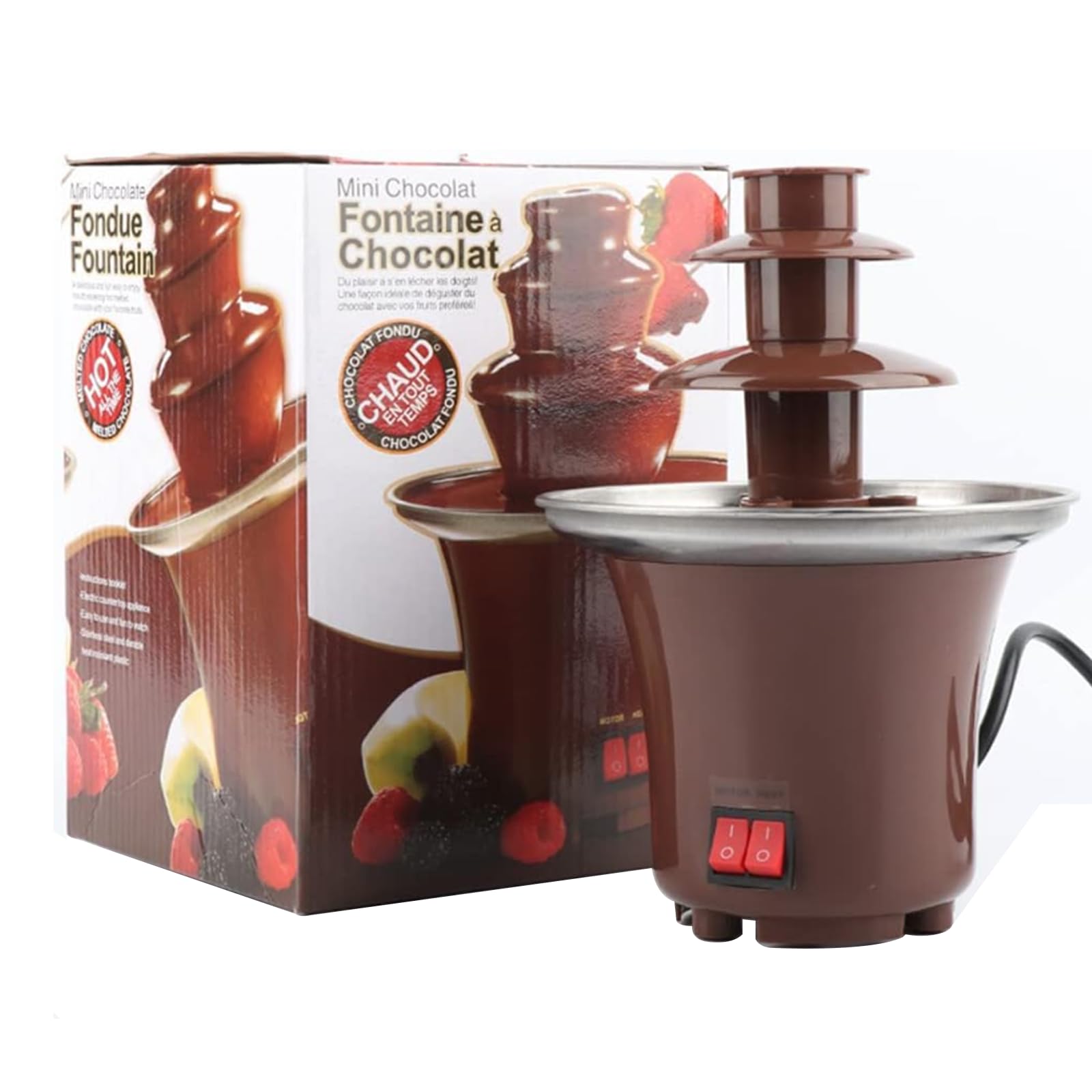 Máquina de cascada con fuente de chocolate de 3 capas, funcionamiento eléctrico silencioso, torre de fusión de chocolate para el hogar, acero inoxidable apto para uso alimentario + PC