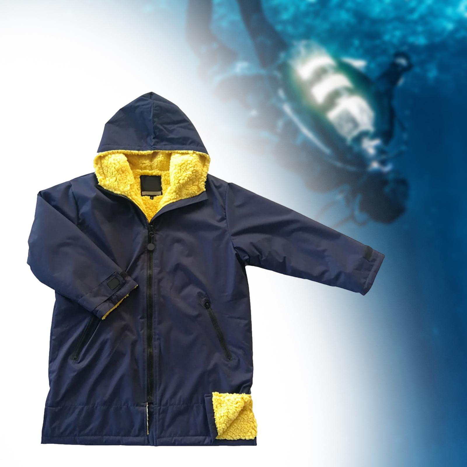 Oshhni Kinder Wickeljacke Poncho Mantel Schnelltrocknender Anzug Windjacke Regenmantel Wasserdichter Umhang Surf Schwimm Parka Zum Surfen Jungen Mädch, Tiefblaues Gelb