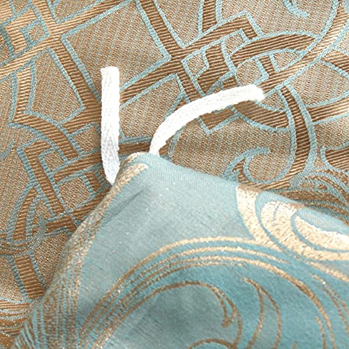 DXHOME Bettwäsche 155x220 cm Gold Blau Satin Wendebettwäsche Jacquard Bettwaesche mit Golden Blumen Romantisch Muster Reissverschluss 3 TLG… – Ansicht 3