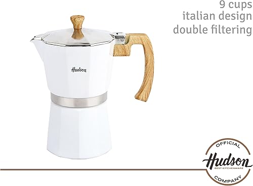 Miniatura 2 de HUDSON Classic - Cafetera espresso para estufa, estilo italiano, 9 tazas, color blanco