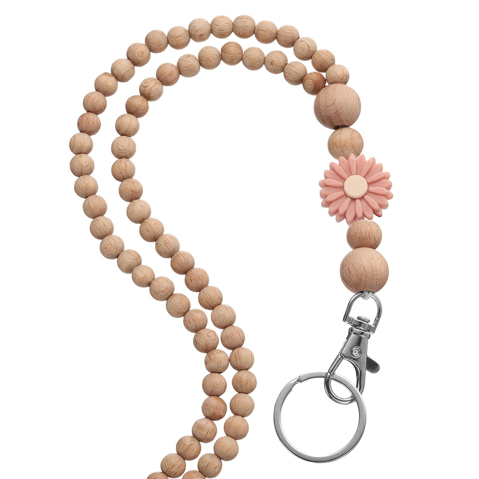 uxcell Beaded Lanyards for ID Badges, Cute Teacher Lanyard Wooden ID Badge Lanyards with Clips for Women Teacher Gifts