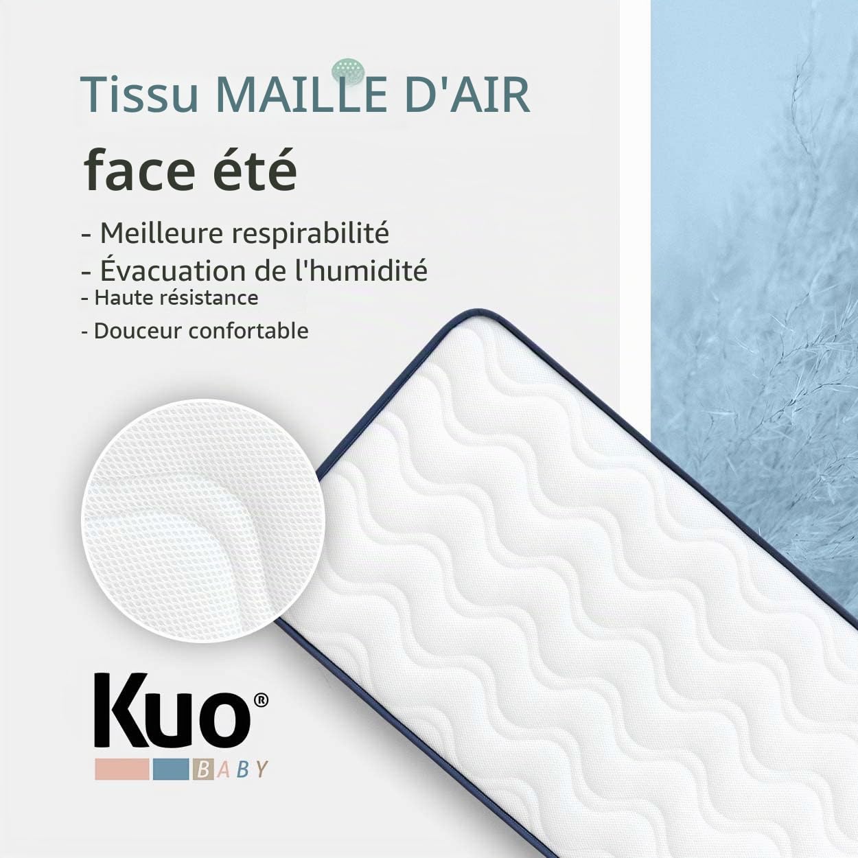 Kuo Baby | Matelas pour Mini Berceau - Cododo Baloo | Matelas en Mousse et viscoélastique | Réversible, Hygiénique et Respirant | 80 x 50 cm