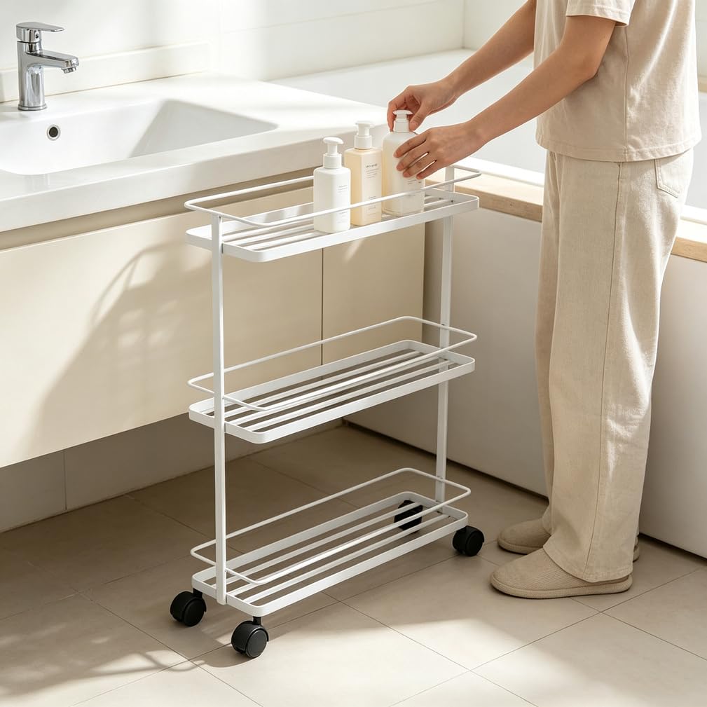 cendbirut Slim Storage Cart with Wheels, 3/4 Tier Metal Narrow Rolling Cart