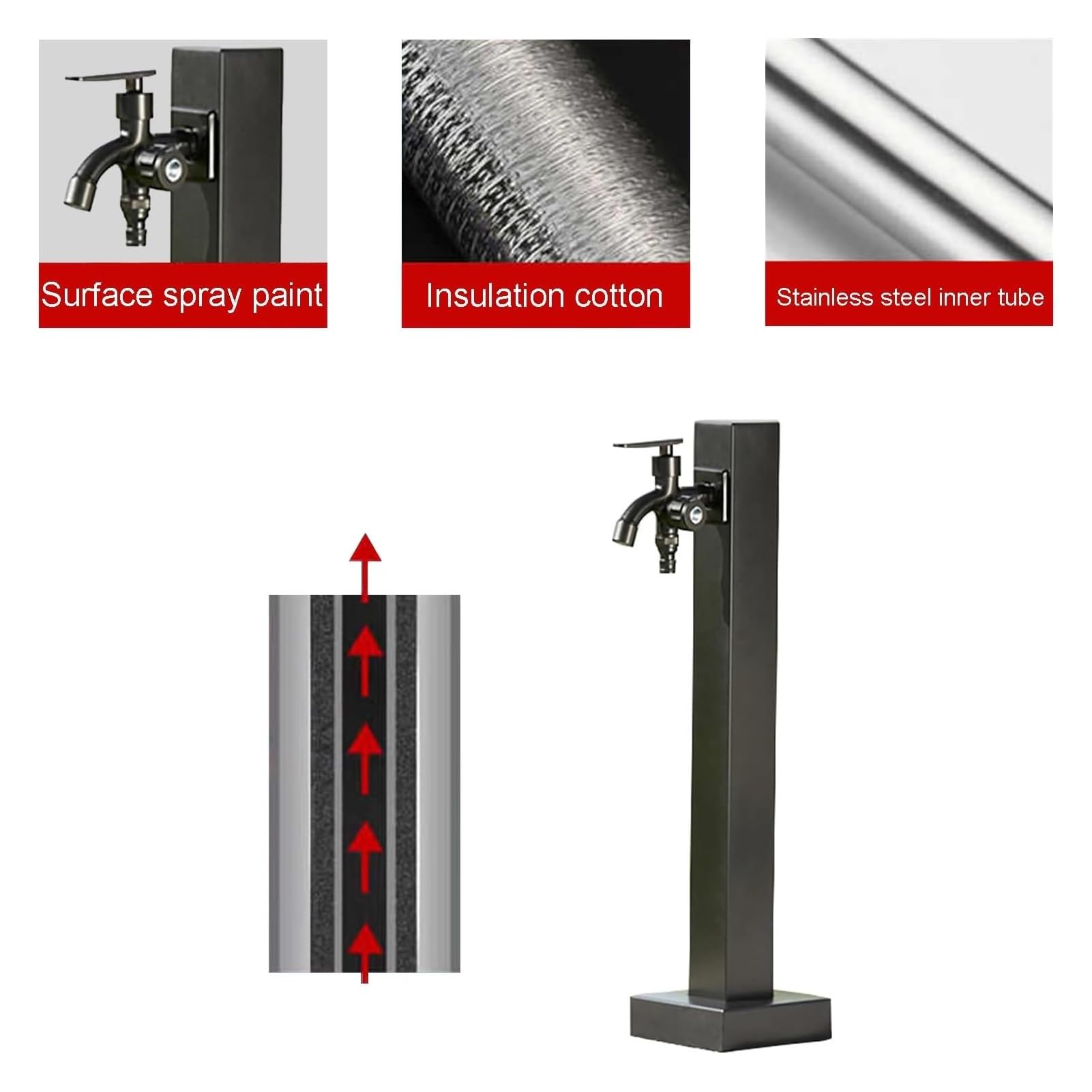 Colonna d'acqua da giardino in acciaio inossidabile 304, supporto per tubo autoportante, durevole, per esterni, per irrigazione e lavaggio, design resistente alla ruggine