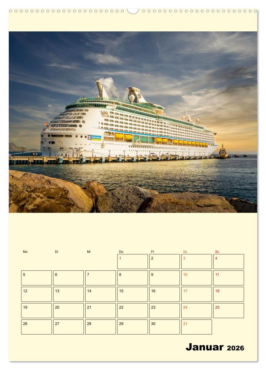 Kreuzfahrtschiffe - die Welt ist dein Ziel (Wandkalender 2026 DIN A2 hoch), CALVENDO Monatskalender: Sehnsucht nach der nächsten Reise. Traumhafte ... warten auf ihre Gäste. (CALVENDO Orte)