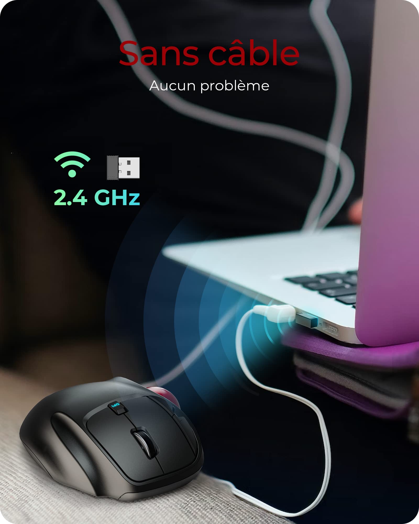 KeySonic Souris Trackball sans fil, Ergonomique, Contrôle précis & facile avec le pouce, Connexion USB 2.4 GHz, Pour Windows & Mac, KSM-6101RF-EGT