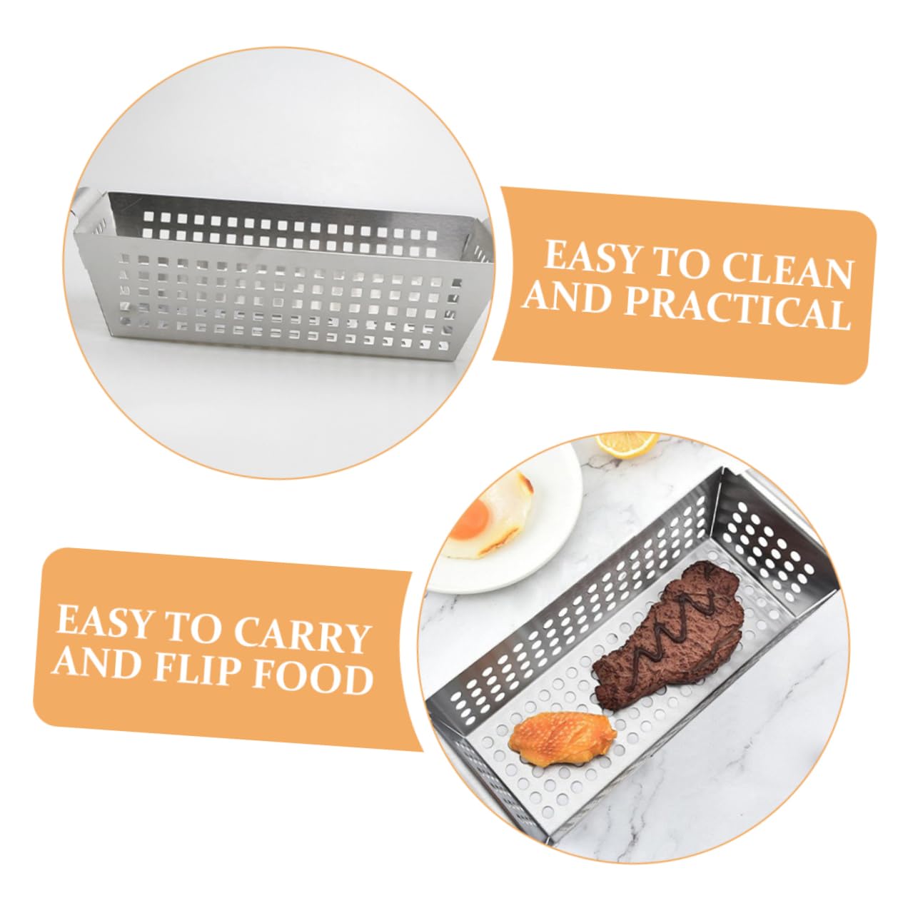 Griglia per barbecue in acciaio inox, 28,5 x 13 x 6 cm, griglia per barbecue a rete per grigliare verdure, pesce e carne, perfetto per grigliate estive