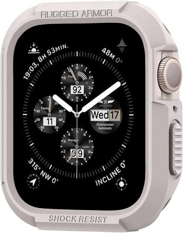 Spigen Rugged Armor para caja de Apple Watch de 45 mm/44 mm | Para Apple Watch Series SE3/9/8/SE2/7/6/SE/5/4 Cubierta protectora duradera TPU a prueba de golpes resistente a los arañazos - Duna Beige