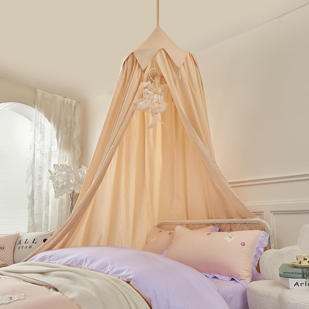 Ricemru Groß Betthimmel Baldachin Babybett Kinderbett Mädchen Khaki Kinder Baby Himmel Rund Hängendes Kuppel Moskitonnetz Deko 400cm