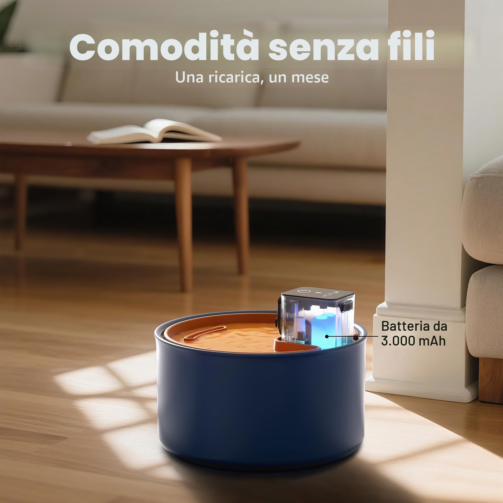 iPettie Fontana in ceramica per gatti, dispenser d'acqua per animali domestici senza fili da 3,5 l, con 3 modalità di acqua, pompa ultra silenziosa, batteria ricaricabile da 3000 mAh, ceramica e ABS