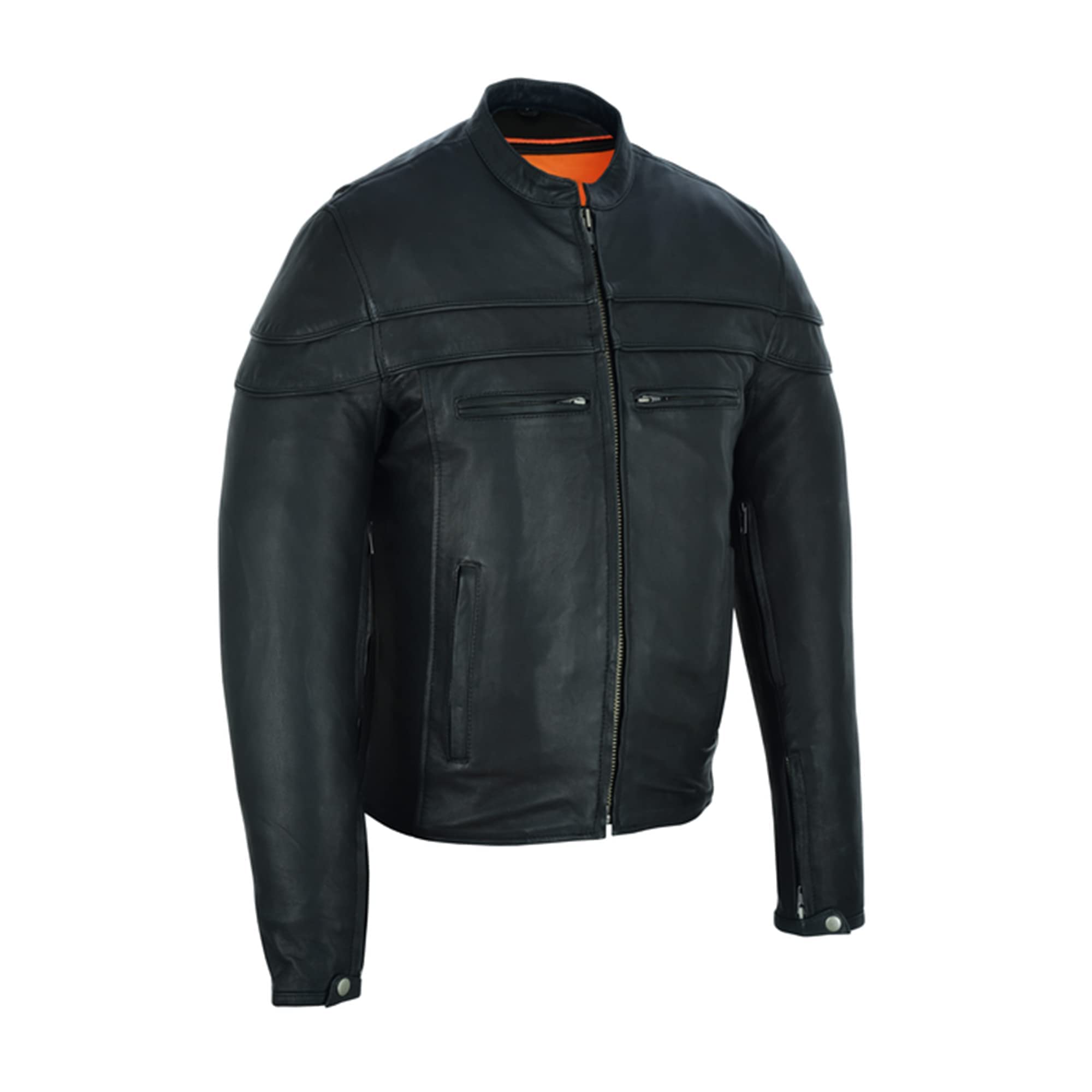 Daniel Smart Leather Motorcycle Jacket Men Sporty Black Leather Biker Jacket with Stripe Detailing and Multiple Carry Pockets