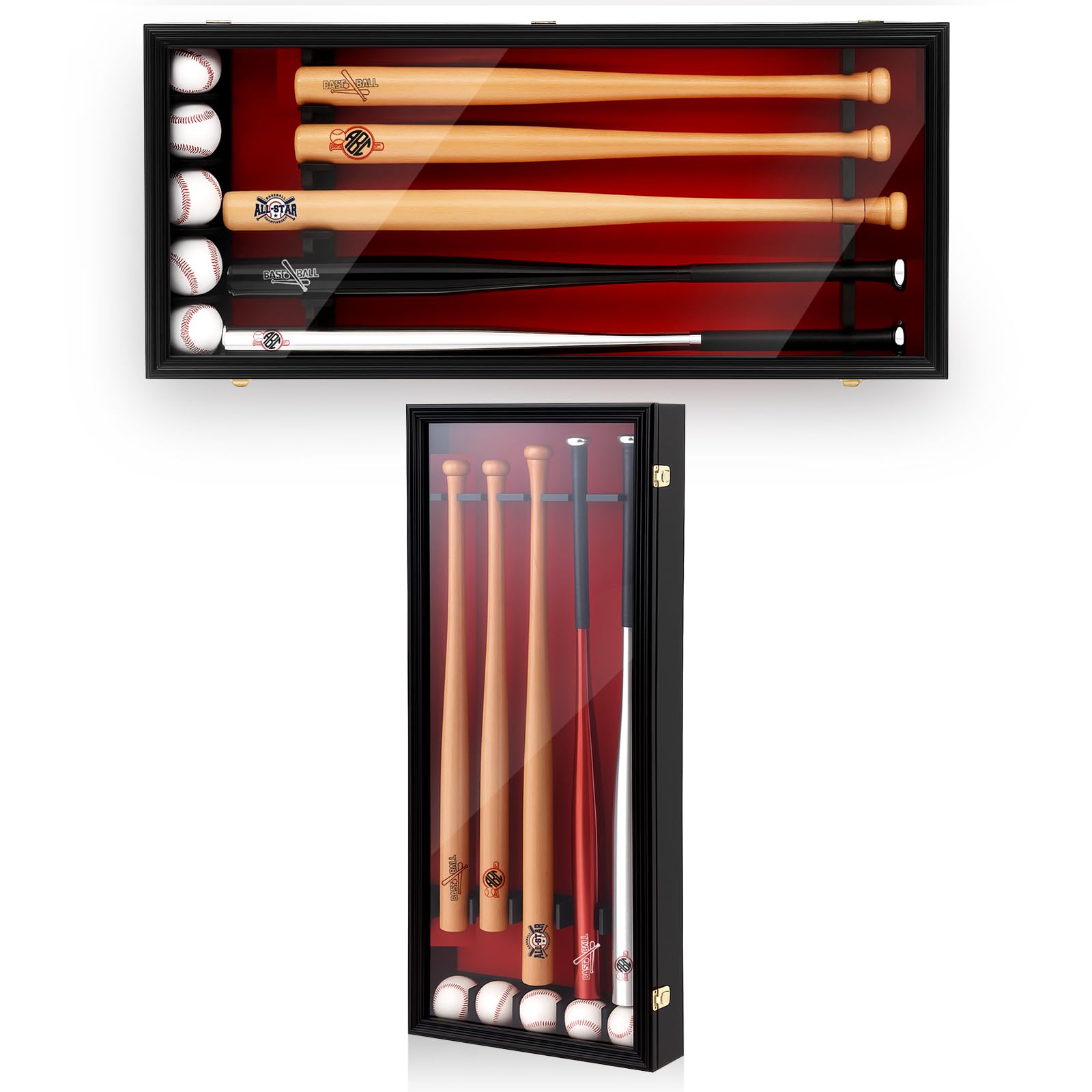 Silipull 5 Bat Baseball Bat Display Case, Wall Mounted Shadow Box, Black