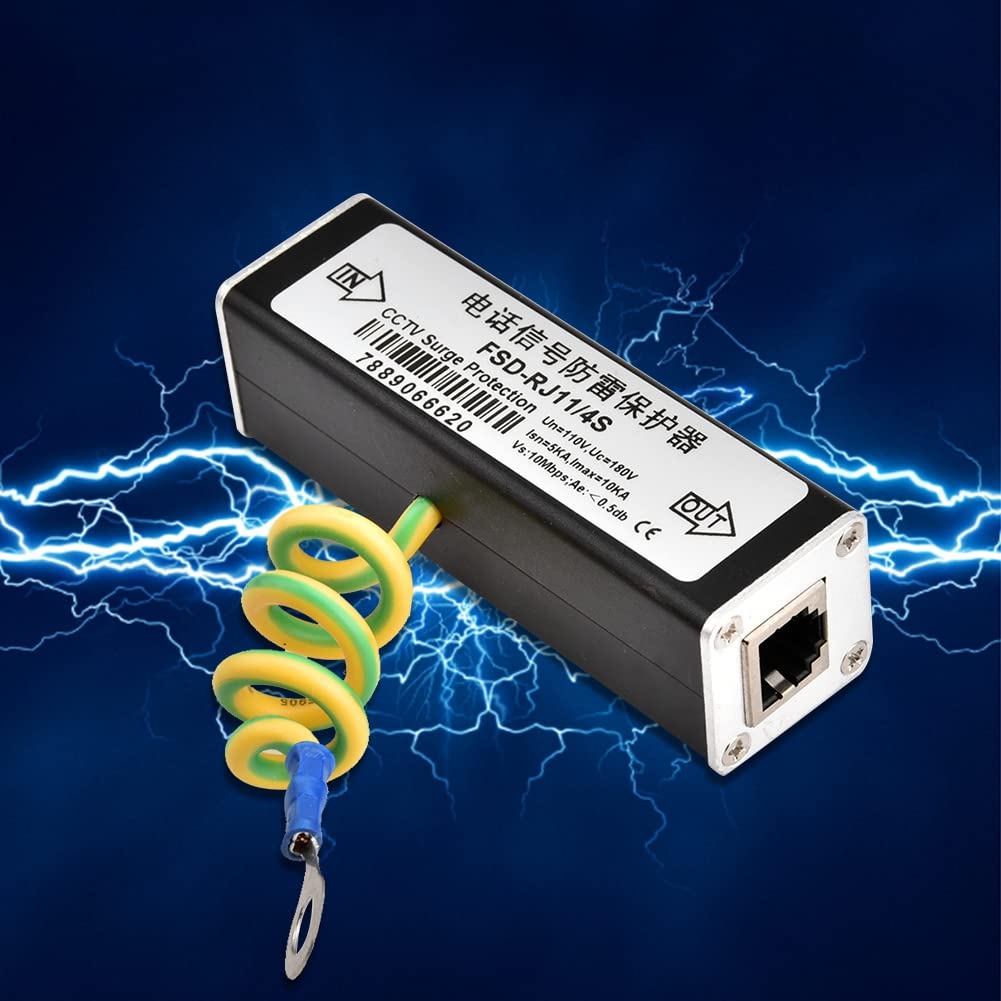 Akozon Protezione sovratensione per fax RJ11, Dispositivo di Protezione dai fulmini Thunder, Protezione Contro i fulmini per Dati Audio telefonici 110 V, Adatto per telefoni, fax