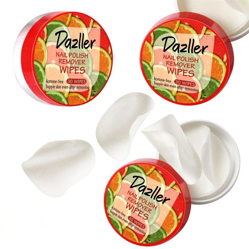 Dazller Nail Polish Remover Wipes -Pack of 3 (Orange), 30 wipes, Acetone-free, Quick removal, Travel-friendly, Nourishing