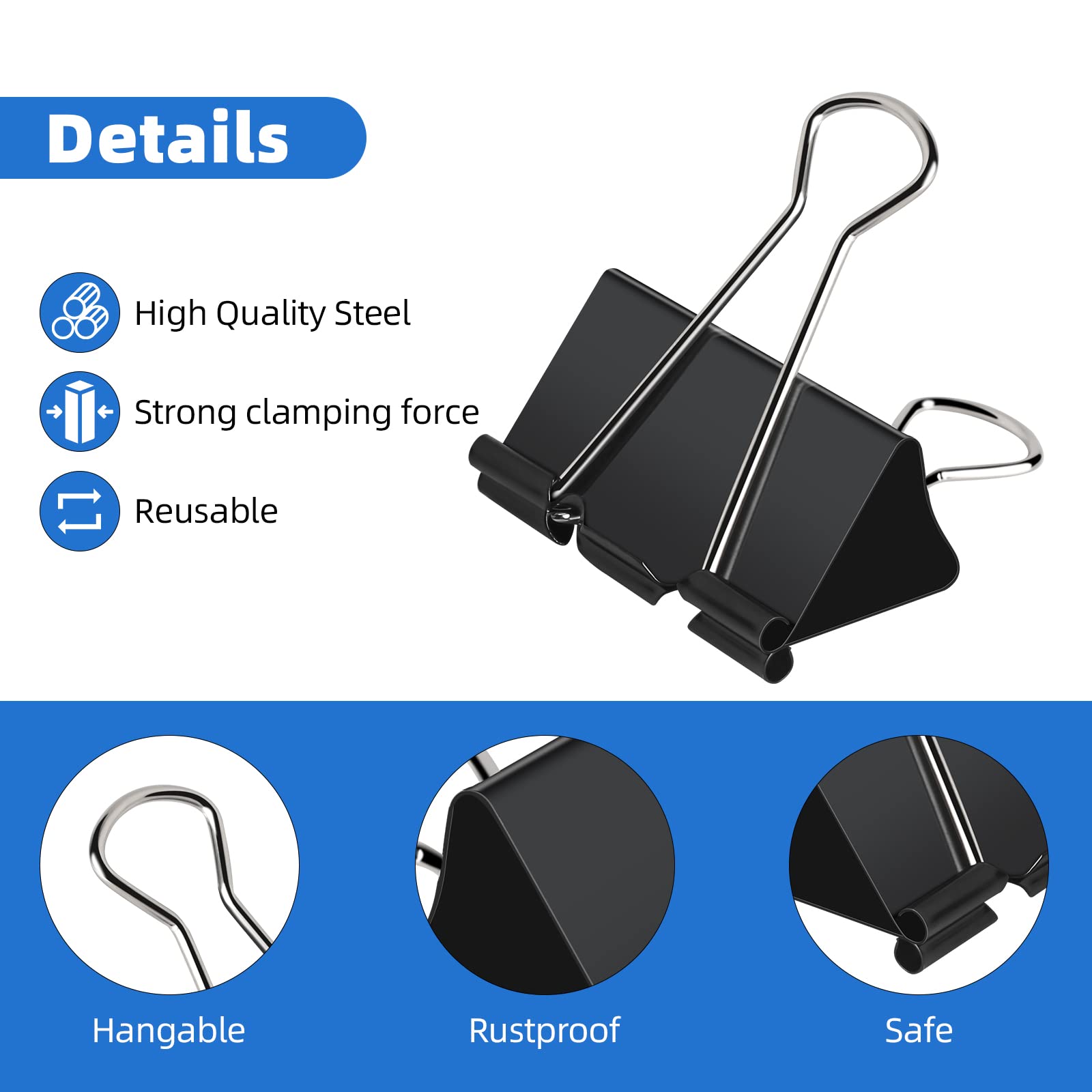 VTECHOLOGY 120Pcs Paper Binder Clips 6 Assorted Sizes,Jumbo