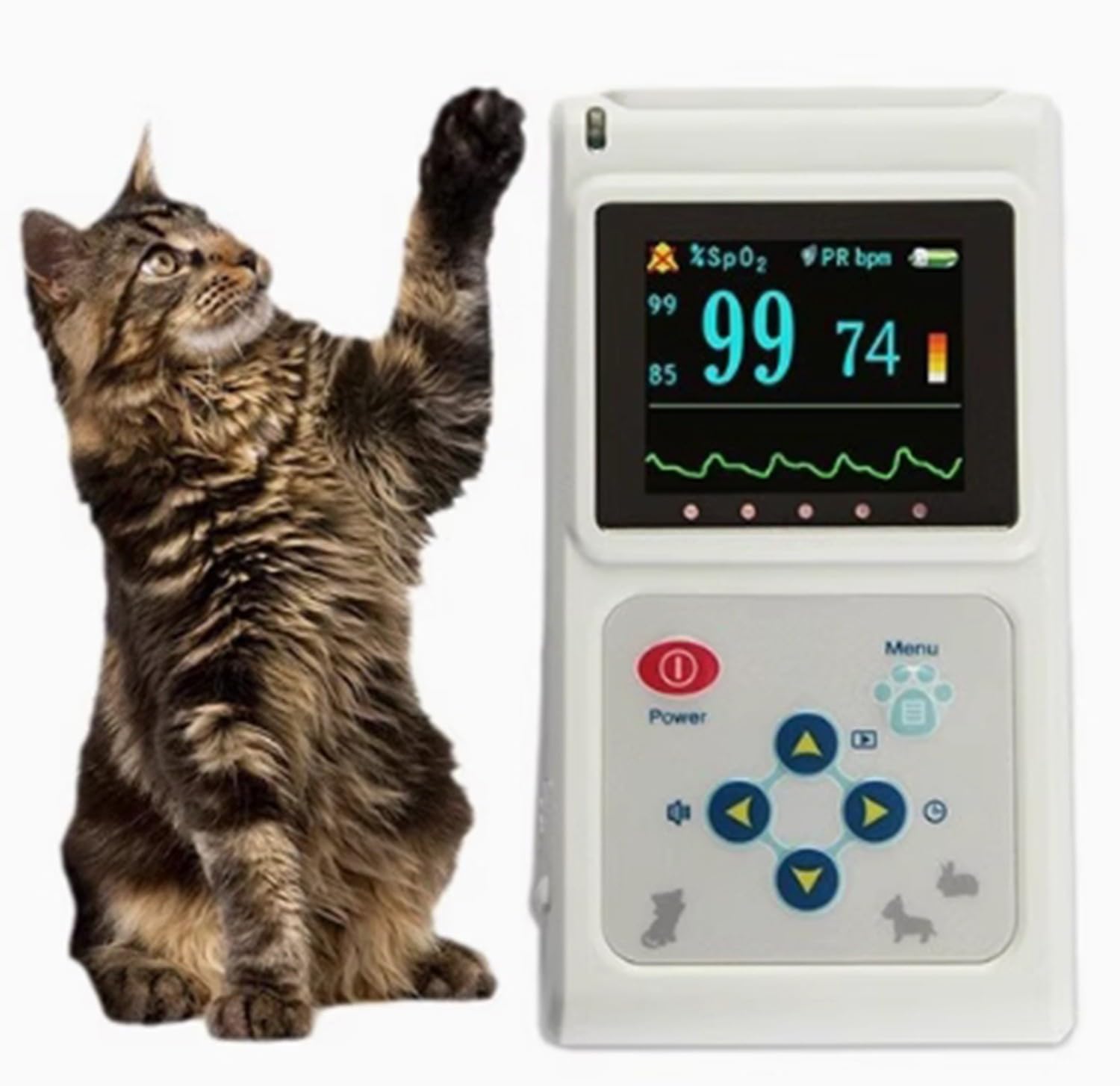 BLUEZY Pulsoximeter Für Tiere Veterinär Hand Pulsoximeter, Ohr/Zungensensor, Mit Sonde Und USB-Kabel, Speicher- Und Wiedergabefunktion Für Katzen, Hunde, Kleintiere