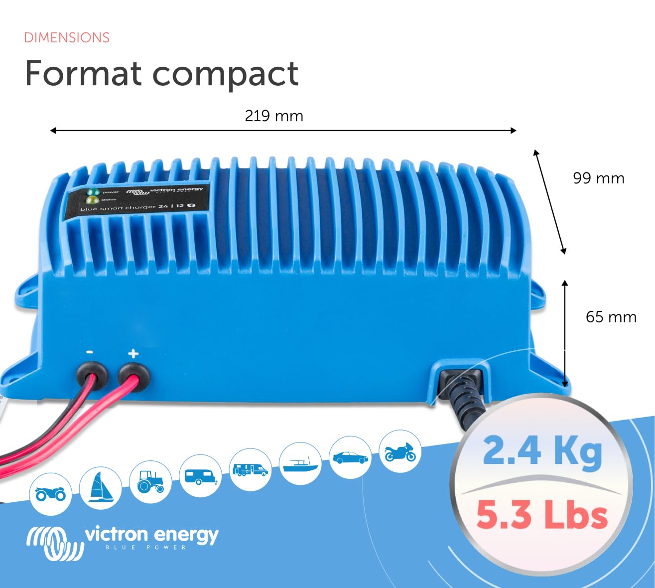 Victron Energy Blue Smart IP67 24-Volts 12 ampères 230V Chargeur de Batterie, Bluetooth (CEE 7/7)